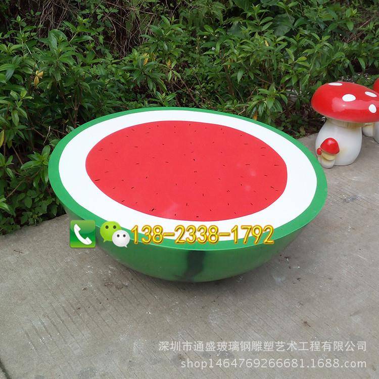 现货真玻璃水果座椅钢西瓜坐凳雕塑意户外创玻璃钢水果仿椅景区美