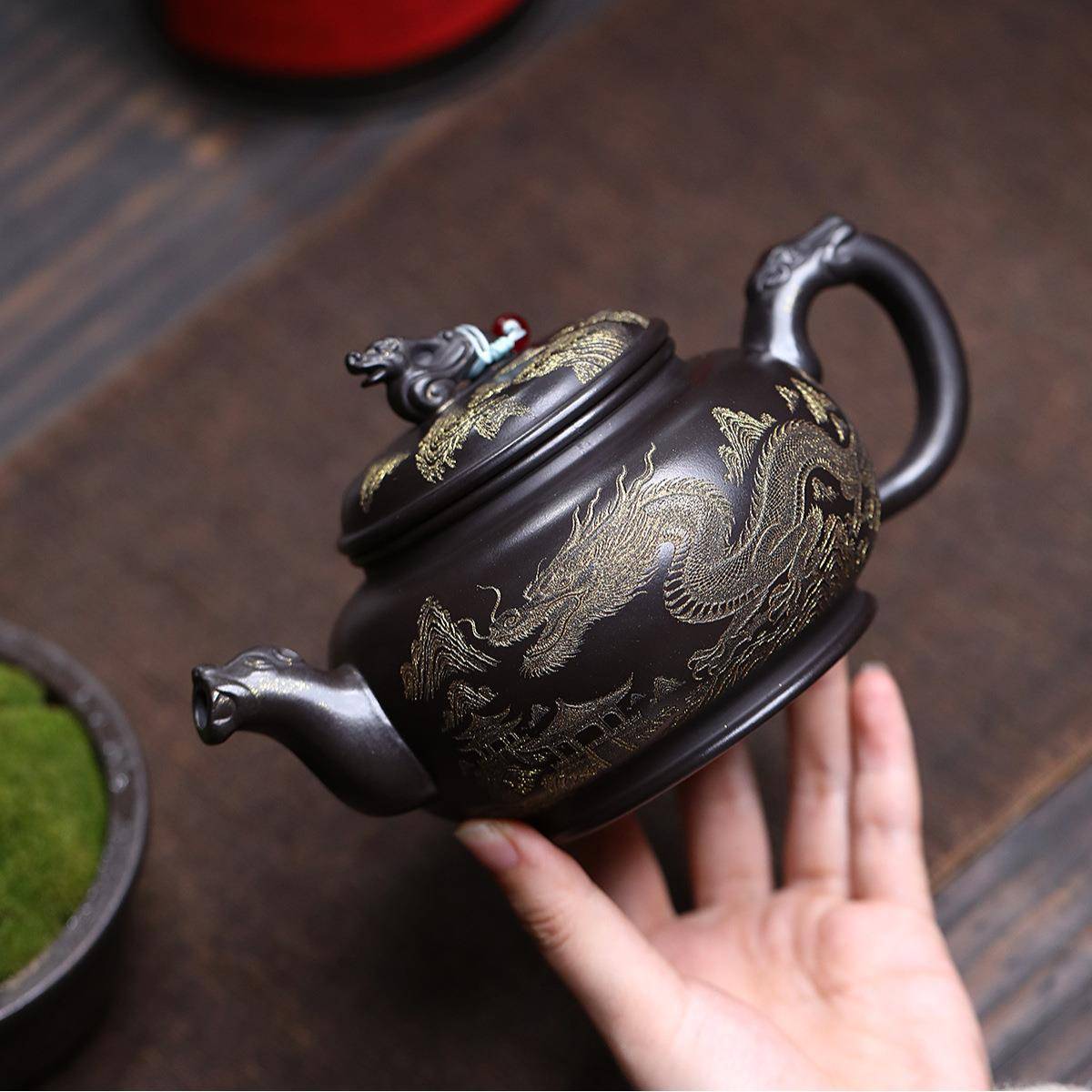 爆款大量茶壶原矿优质石黄泥料手虎KUX工制作啸龙吟龙壶家用泡茶