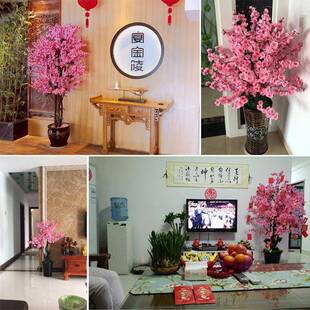仿摆真桃花盆栽假植物室内花大型桃树落地绿植件客厅QK-58210装饰