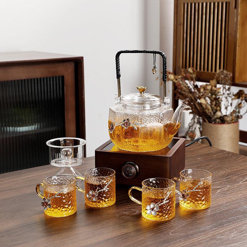 胡桃木煮茶炉花茶壶玻璃电煮烧水壶家用养生壶水果茶壶套组带过滤