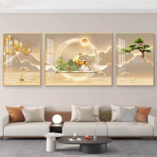轻奢客厅装饰画沙发背景墙挂画壁画简约现代高级感山水画大气墙画