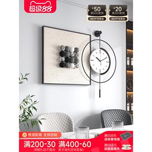 意式极简餐厅装饰画带钟表高级感立体客厅挂画黑白灰餐桌墙面壁画