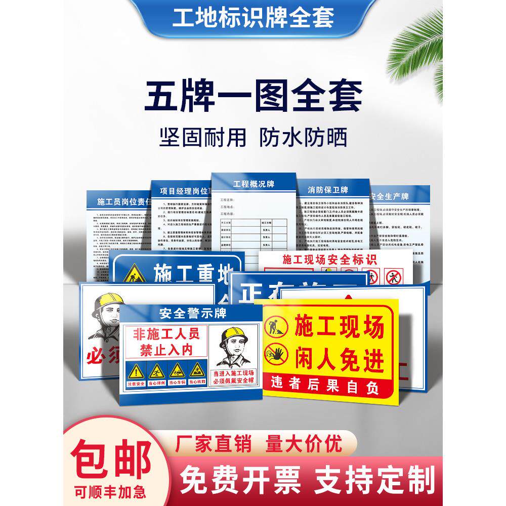 建筑五牌一图工地安全标识牌围挡施工警示牌八大员岗位安全职责牌