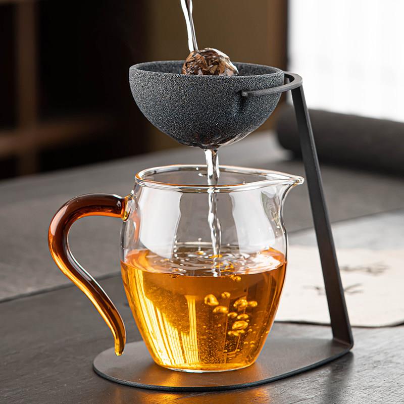 无孔滤茶器茶漏玻璃公道杯茶滤网一体高档专用小青柑茶具滤茶器