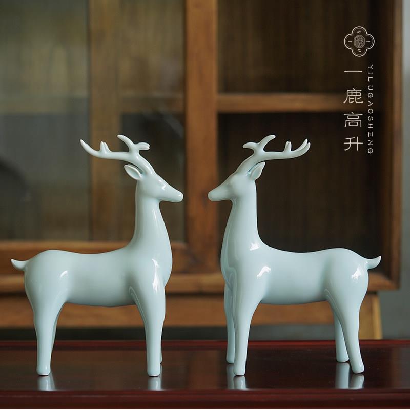 景德镇陶瓷鹿摆件古典家居玄关书房新中式装饰新居乔迁开业礼品