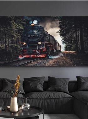 工业风LPJ客厅装饰发画火车挂画黑飞机白复古轮船饭店餐厅酒吧沙