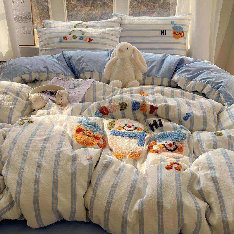 全纯棉水洗棉床上四件100童棉毛巾绣被套床人BMC三件单套儿卡通床