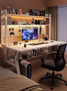 电脑桌台桌洞式家VAH用桌书架一体书办公桌洞板电竞桌