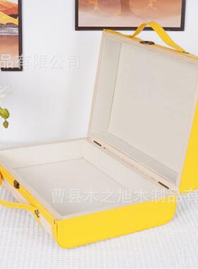 新款创意手式质木HQL箱面翻木盖提式收纳箱桌杂物储物箱通用木箱