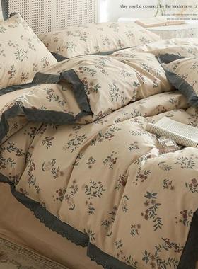 法浪漫碎花纯棉床式上床四件套100全棉公主风田园床被品89608套单床笠4