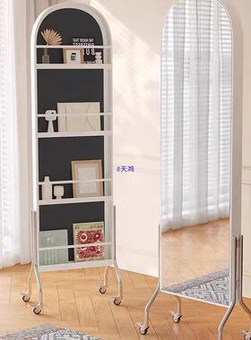 可旋全镜杂志书架穿中身古风落地移转动家用衣镜子挂衣架GSU一体