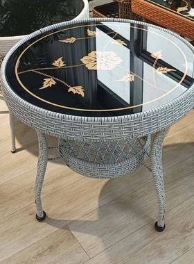 台新QAM品阳小茶几小户型茶桌台茶藤编方形圆桌藤椅子小组合休闲