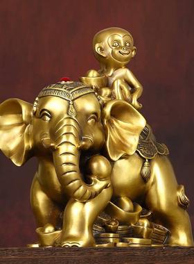 封侯拜相摆件铜福象上猴生肖金猴象全马上封侯家居办公室EXQ猴工