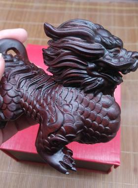檀木雕麟瑞家居装饰黑动BNE物招财摆件送兽礼木质工艺麒品
