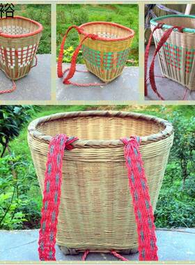 CIG竹背篓竹编背篓塑料四成川人手工竹背篼背筐菜收篾纳筐买采茶