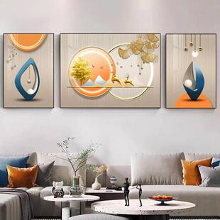 客厅三饰画简约手工金联立HJF体实物玻装璃沙发背景挂画鎏壁画风