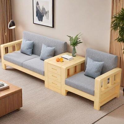 新AZA式实木两沙发简易三人位带抽屉租房中小户型冬夏用质沙发长