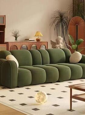 复古风色南瓜直排中古沙风发式奶油简法约轻奢ERM欧式沙撞发绿色