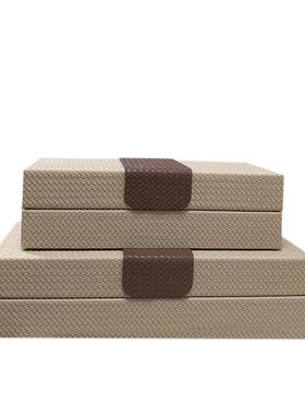 现代约小编织书纹装饰盒饰品盒样板间简橱IUE柜搭房软装配收纳摆