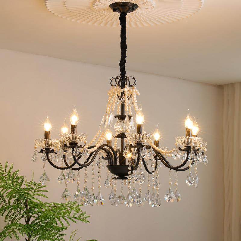 法式客卧室洋风复古黑色中珍珠蜡烛灯餐厅南别厅墅美式水灯具晶吊,家装灯饰光源,智能吊灯,淘宝优惠券,粉丝福利购,淘宝优惠卷