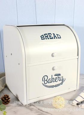 头双面包箱翻盖收纳箱桌面收源纳盒铁75140美式面包盒复层古