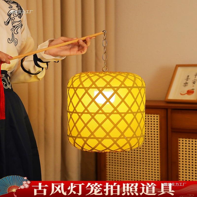 竹编笼景手提汉服手灯持物夜拍照影ITD视道具古中式冬瓜形发光风