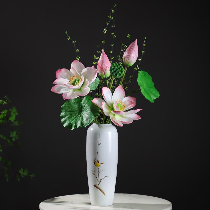 花瓶仿真莲花客佛供奉堂荷盆栽新佛花盆摆假设YHI中式高档厅感花