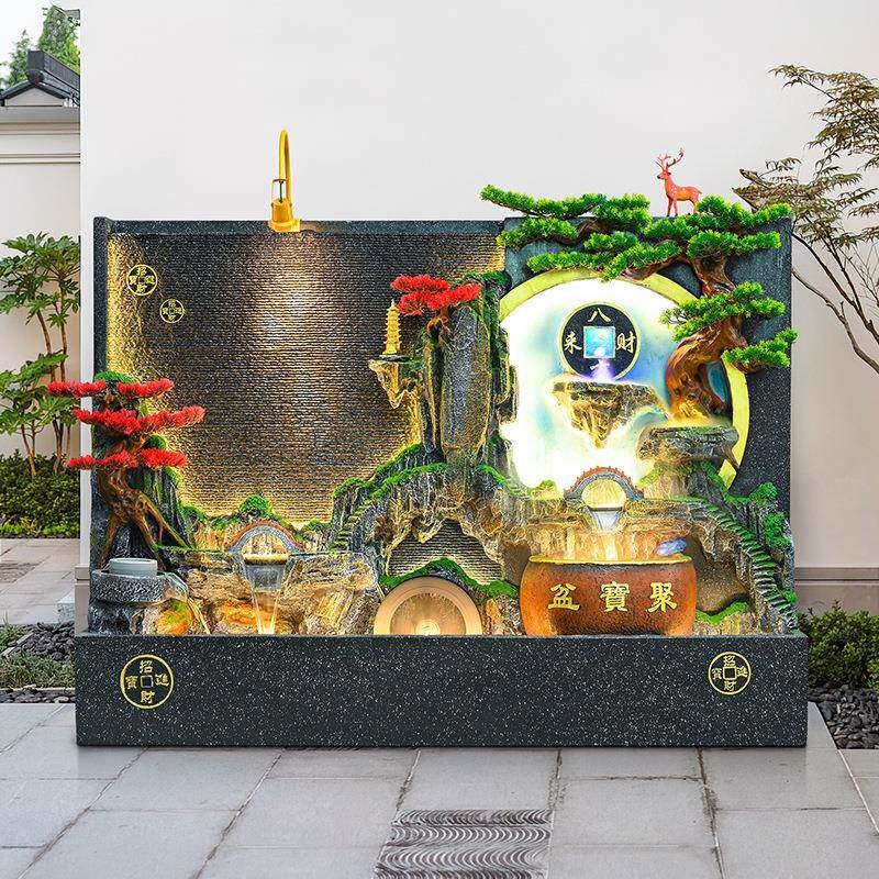 水幕墙假山水流水喷泉水景墙屏风断循环公摆件办室LLM养隔鱼池造