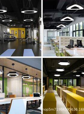 led型15627灯创意边形办公室吊灯健身房超六市商场网Y形工业咖风