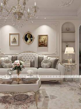 A10典LSBN法式轻奢宫风布艺沙实木雕花客厅新古欧式别墅廷奢发华