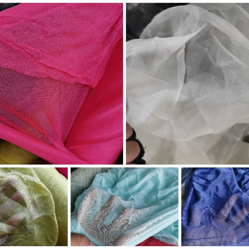 夏季针织真丝  白色网眼纱面料 桑蚕丝材质宽幅 透视纱丝绸面料