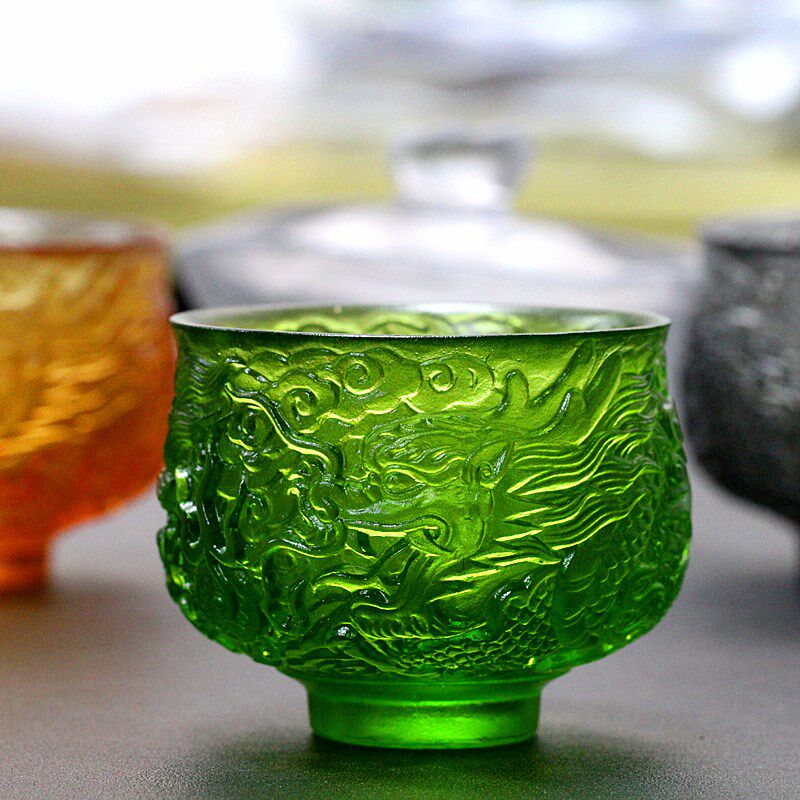 中式琉璃霸气主人龙腾杯茶道茶艺祥云腾龙绿色礼品龙图腾功夫茶杯