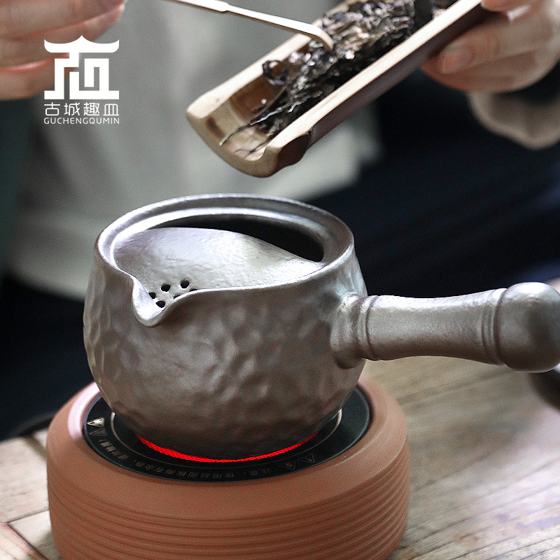手锤纹复古陶瓷黑茶白茶侧把懒人电陶炉烧水煮茶器过滤泡茶壶家用