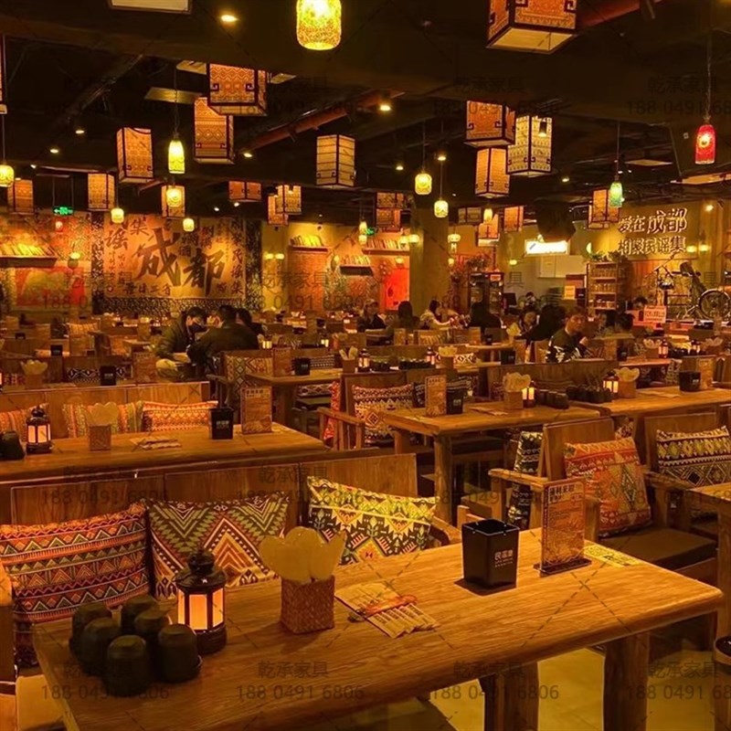 民谣集桌椅实木卡座沙发椅子老榆木酒吧桌子漫咖啡长方形靠背椅