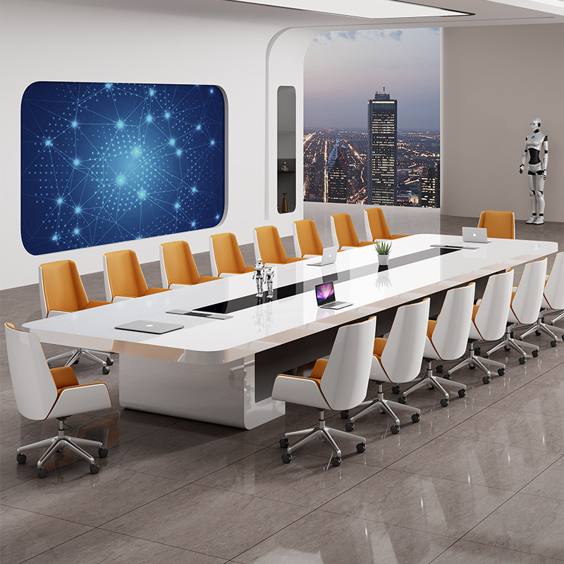 烤漆会议桌长桌简约现代家具白色中大型洽谈桌会议室办公桌椅组合