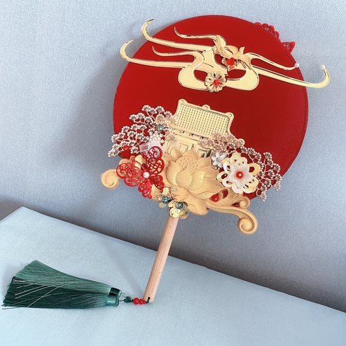 中式婚礼婚扇喜扇新娘手捧花团扇花秀禾龙凤褂结婚扇子