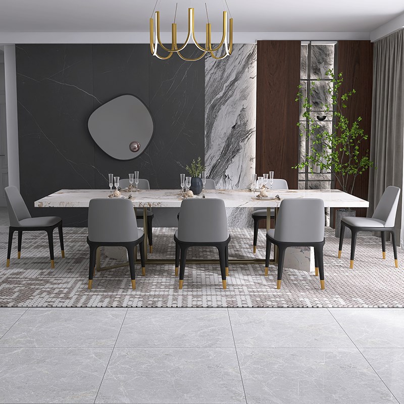 意式极简餐桌长方形家用岩板桌子别墅10人饭桌大户型餐桌椅