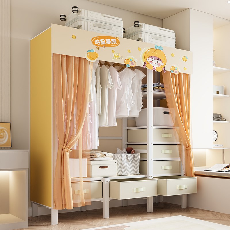 衣柜家用卧室简易衣柜结实耐用免安装衣柜布衣柜金属出租房小户型