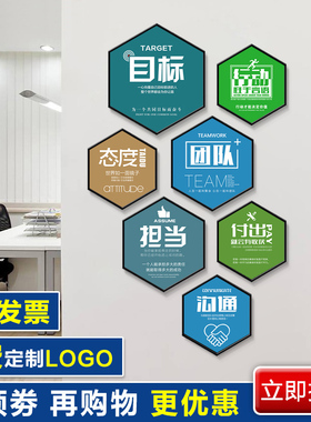 六边形励志装饰画公司办公室挂画创意企业文化墙标语壁画定制海报