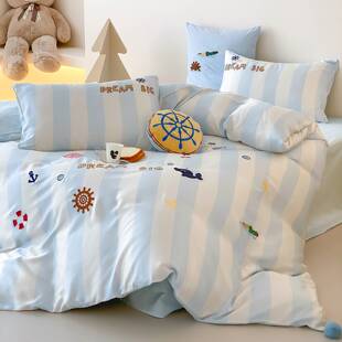儿童卡通海洋贴布绣床单被套数码印花青少年长绒棉全棉纯棉四件套