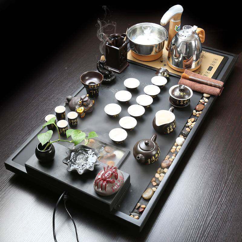 FTP整四套乌金石茶盘茶具套装一全动上水家用办公合茶壶盖碗套自