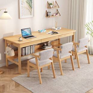 简约现代全实木双人书桌儿童写字桌家用学生学习桌办公台式电脑桌