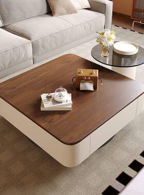 方形岩板风茶几现代简约轻奢古客厅MRT家用中黑色桌极茶简组合