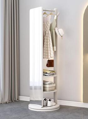 全身镜转落地家用镜穿衣镜卧可旋移动实木带挂衣架一体试BEW衣室