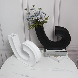 现创抽象音符关摆件白色代黑色哑光意树脂玄-电视柜装饰