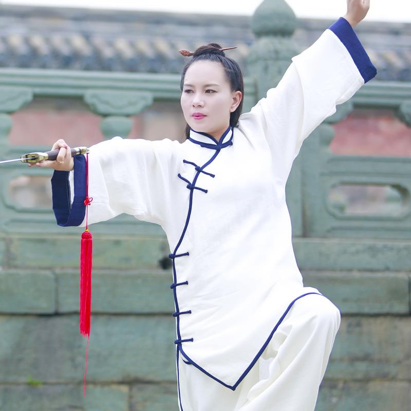春季太斜极服女领VSR亚麻功练表演武术练服晨太极服装