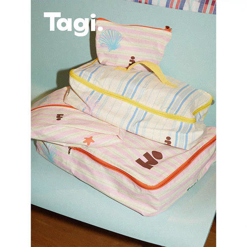 Tagi.《塔皮星》印花可爱条纹便携分装袋行李箱四件套收纳袋