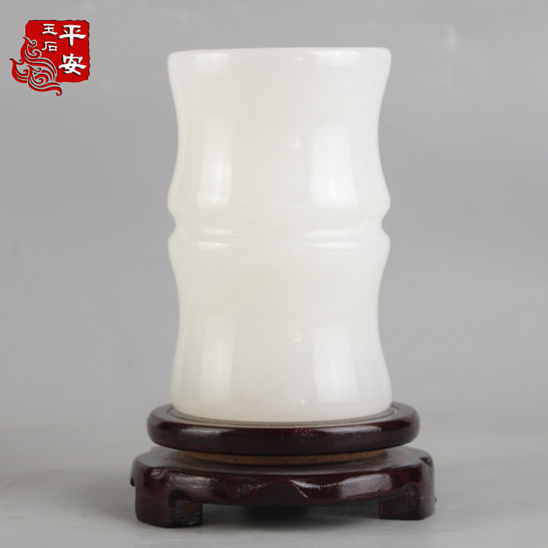 天然玉石笔筒 办公文具创意商务礼品 家居工艺阿富汗玉摆件小花瓶