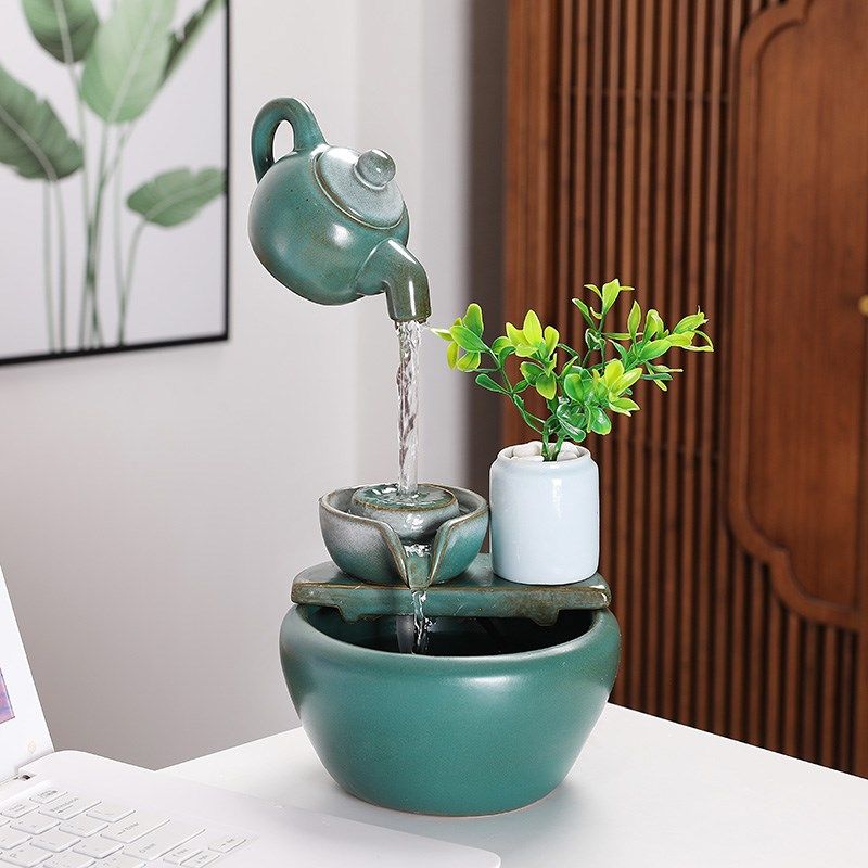 陶瓷自动循环流水器名宿家居客厅柜台桌面招财装饰品景观乔迁摆件