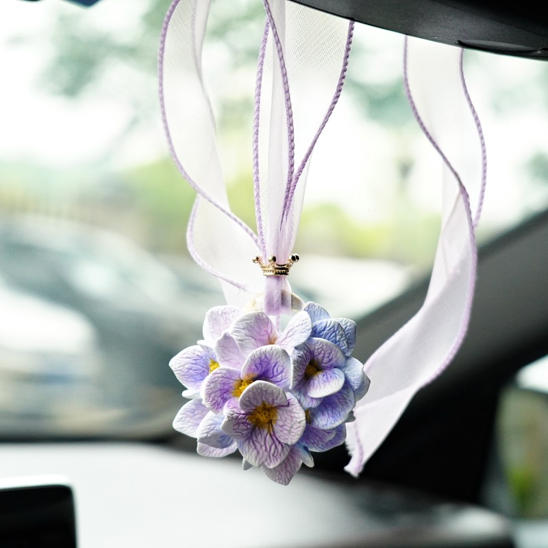 汽车车载香薰挂饰渐变绣球花蓝紫温柔系车饰车内香水后视镜车挂女